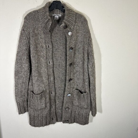 Jigsaw Womens Cardigan Chunky Knit Alpaca Wool Cozy Pockets Button Front Sz M/L - Picture 6 of 6
